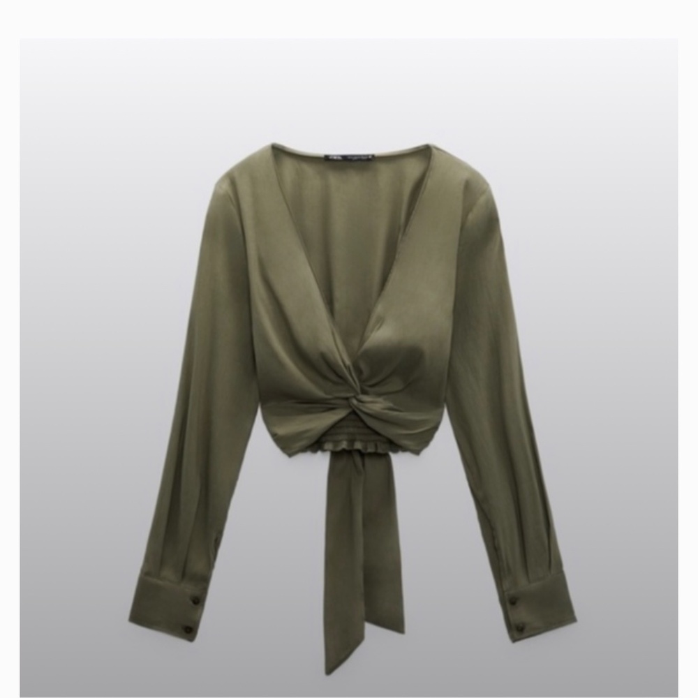 Zara Olive Green Linen Knotted Top